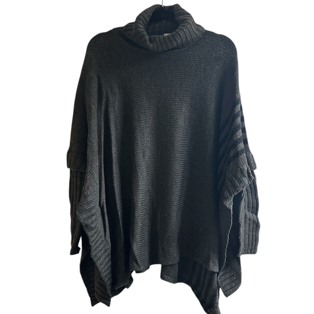 Cozy Charcoal Turtleneck Poncho Sweater